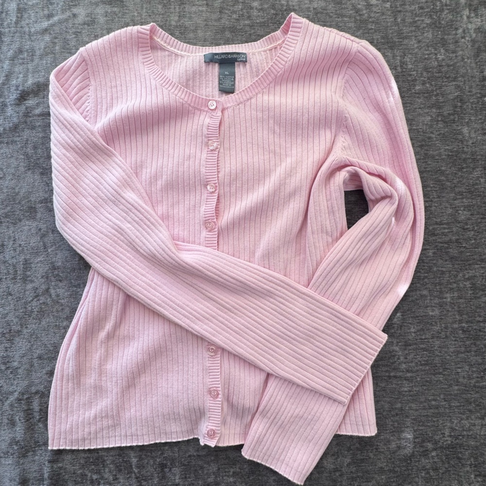 Hillard & Hanson soft Pink Ribbed Cardigan